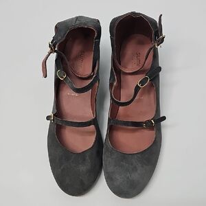 Summit White Mountain 3-Strap Mary Jane Gray Suede Low Block Heels Made In Italy